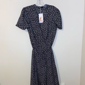 Large black floral wrap dress